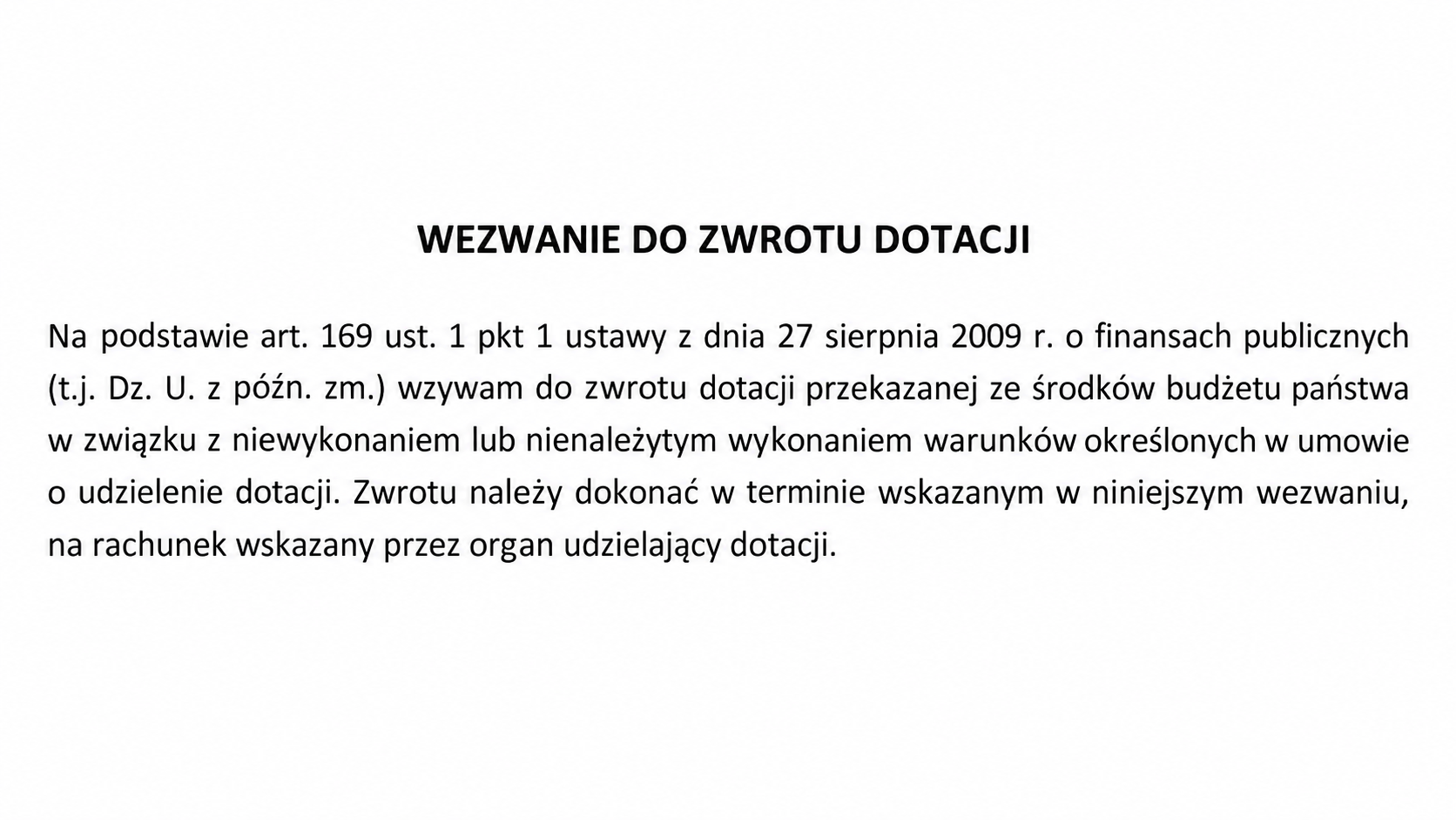wezwanie do zwrotu dotacji