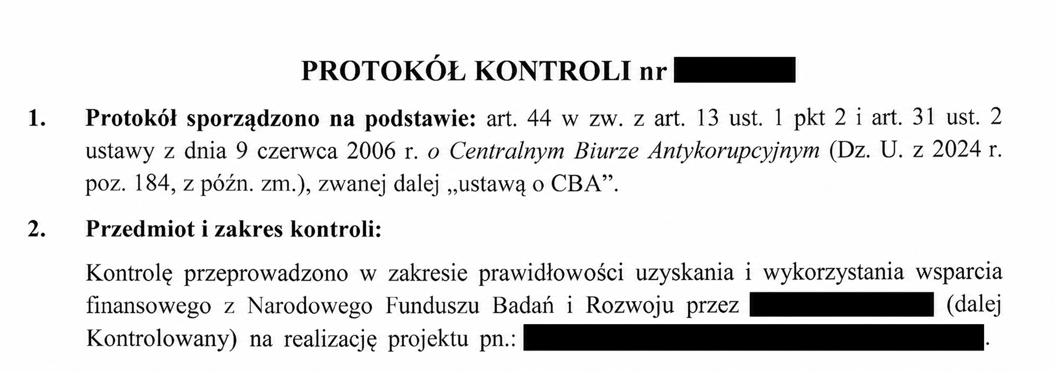Kontrola projektu przez KAS lub CBA