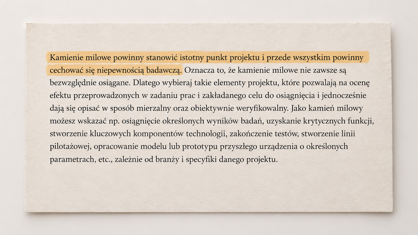 Nieosiągnięcie kamienia milowego w projekcie B+R